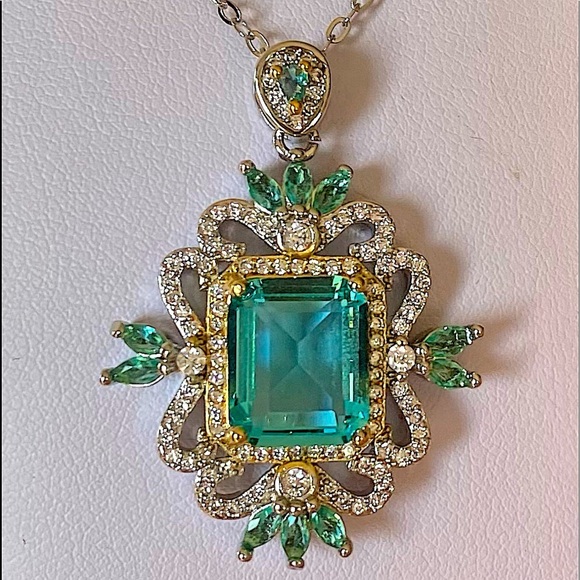 Blue Topaz Diamond Zircon Sterling Silver Statement Necklace - Picture 6 of 11